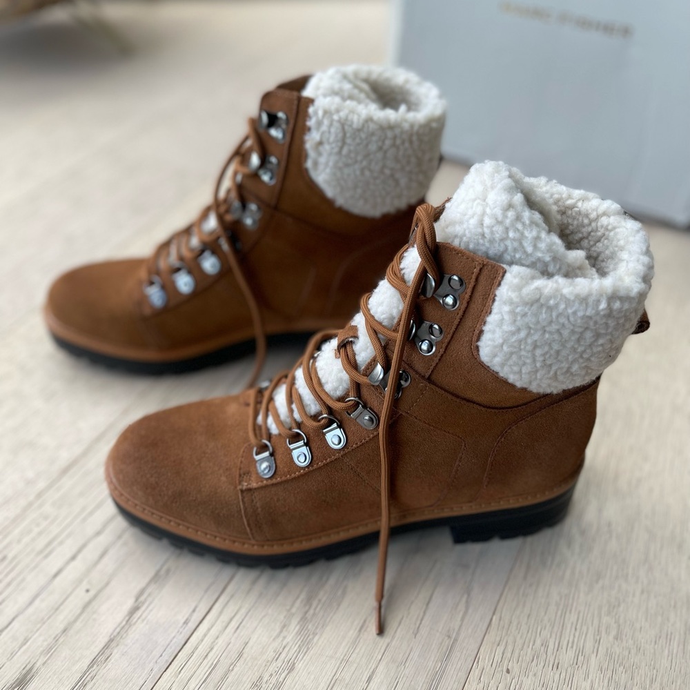 Brand new Marc Fisher Isabel brown suede combat boots